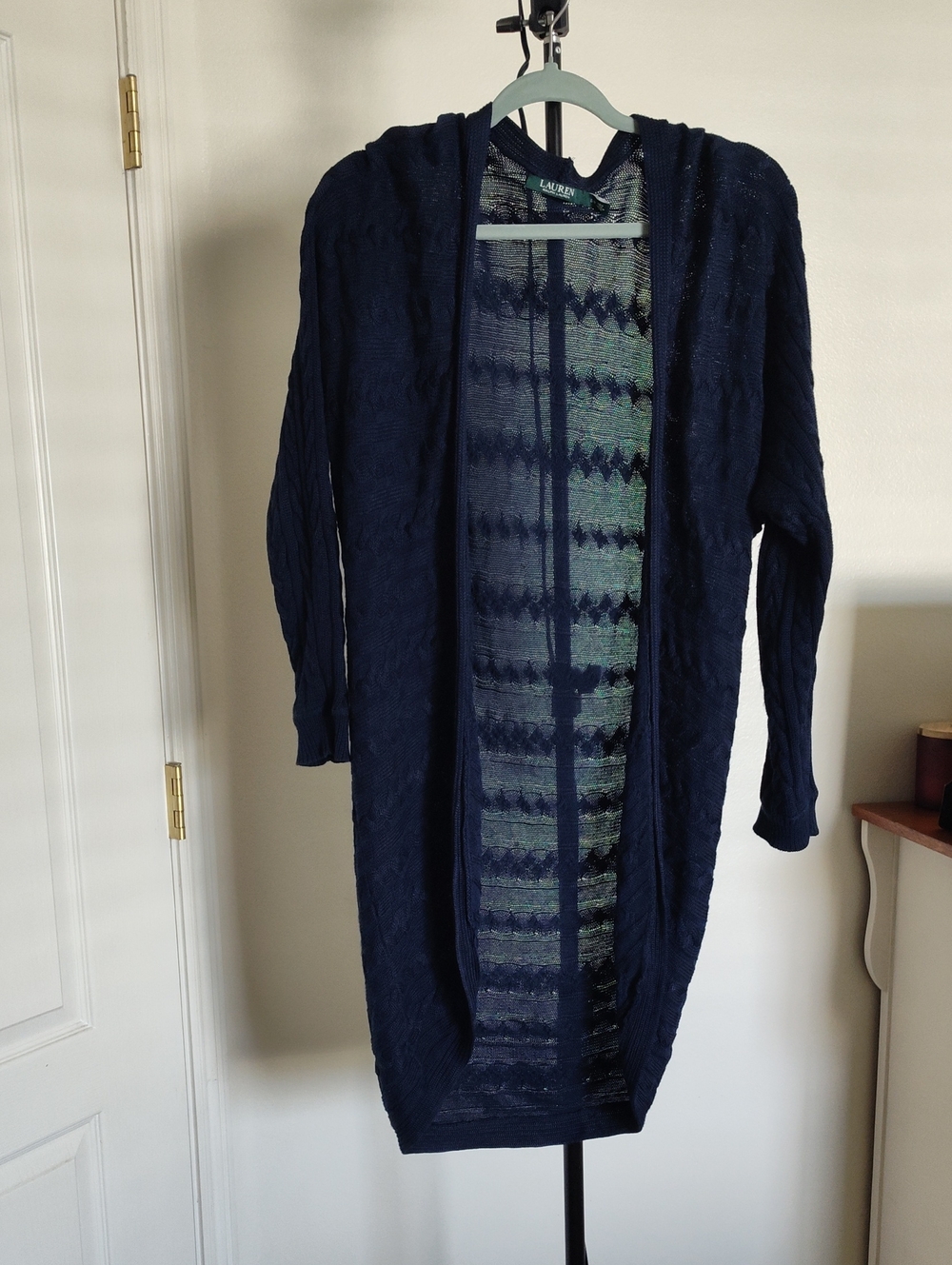 Ralph Lauren Navy Open-Front Cable Knit Long Cardigan